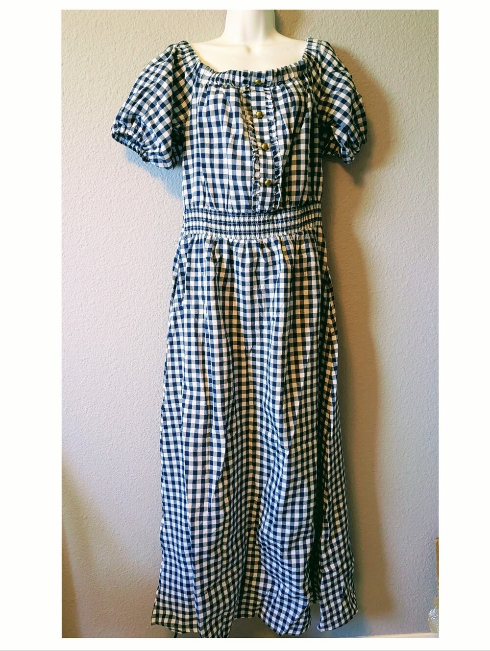 New Off-Shoulder Black & White Gingham Maxi Dress M/L - Picture 7 of 7